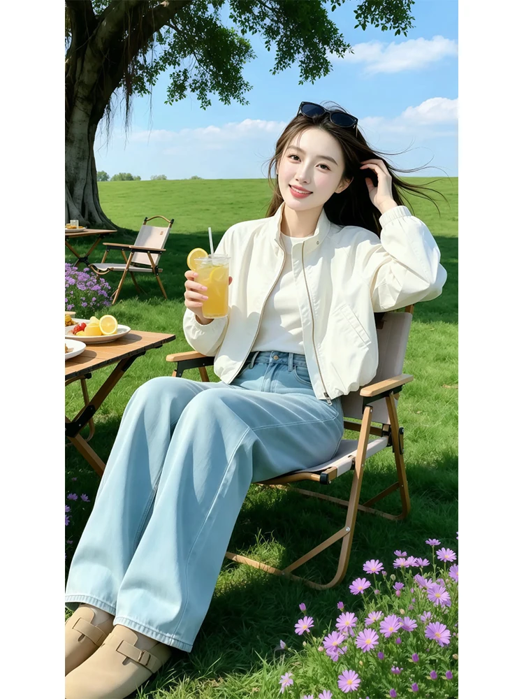 Casual Loose Women's Jacket 2026 Summer New Style Workwear Coat Zipper Closure Straight Hemline Pure Color Everyday Wear