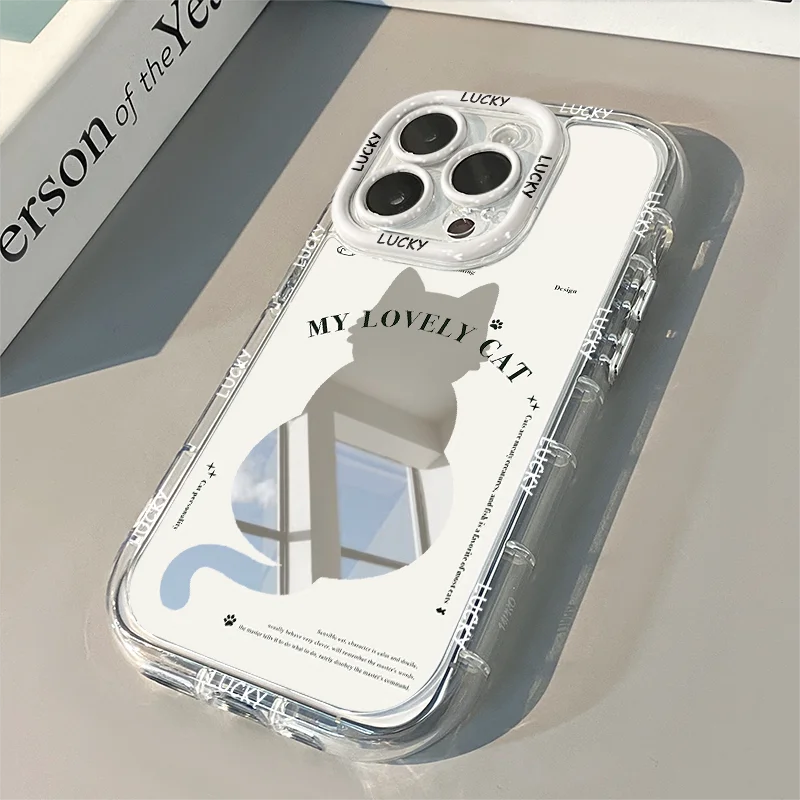 Nouvelle coque de téléphone miroir chat ajourée pour iPhone 17 Pro Max, compatible avec les modèles 7, 8, 16, 15, 14 Plus, 13, 12, 11 Pro, X, XR, 16E, 17 Air