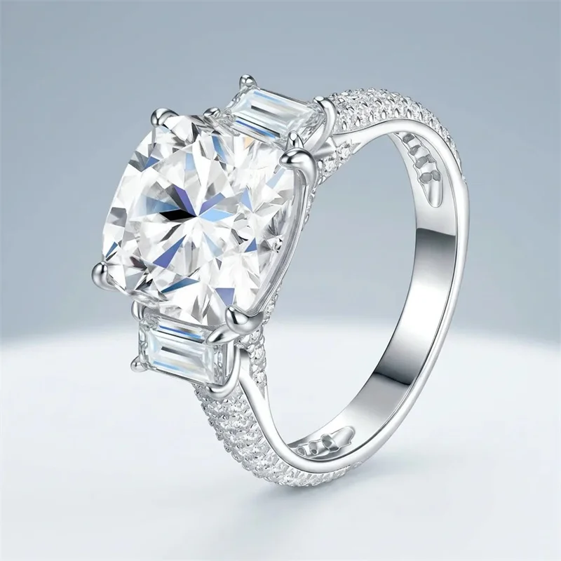 ZFSILVER s925 Sterling Silver Moissanite 10MM Rectangle Ring Charms Women Fashion Classic High-Quality Jewelry Party Gift R17866