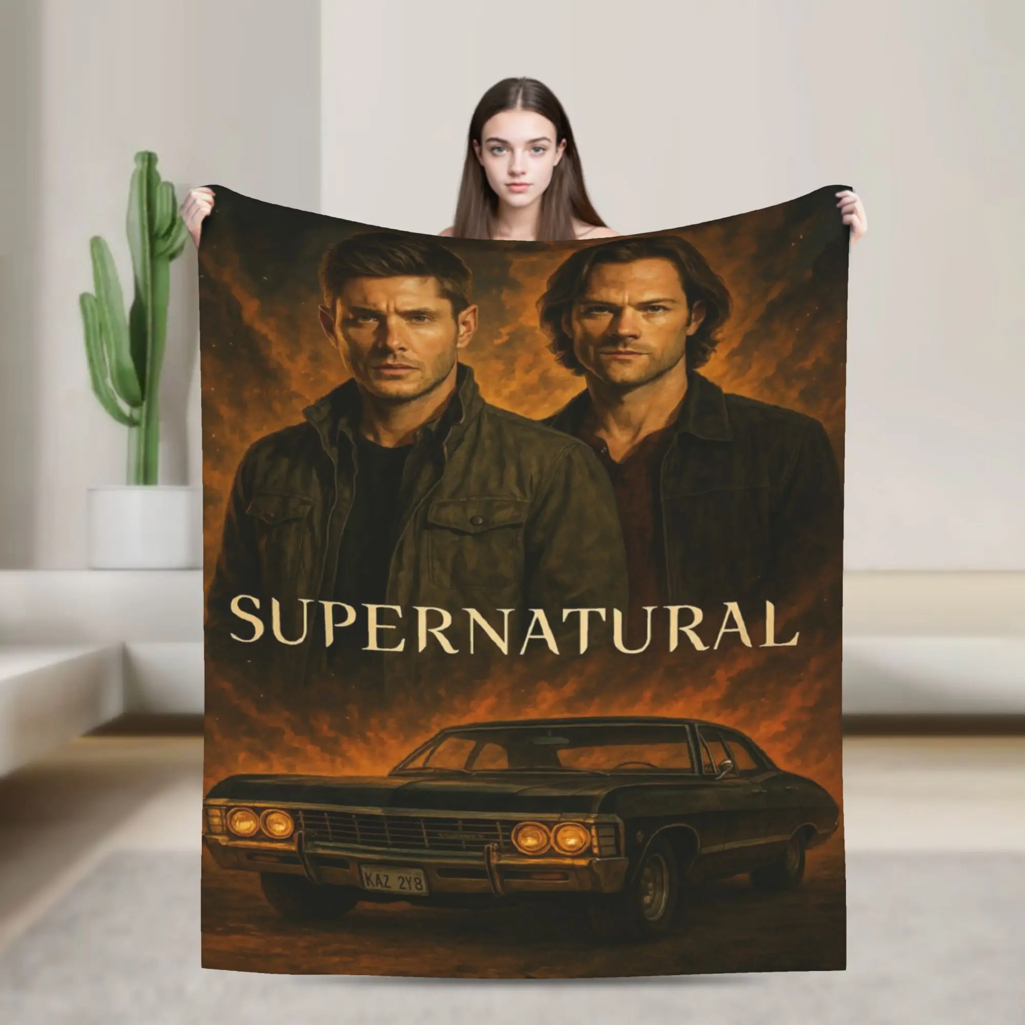 Cozy Supernatural Dean Winchester Sam Blanket Accessories Room Decorative  Throw Blankets Lightweight Flannel for Office