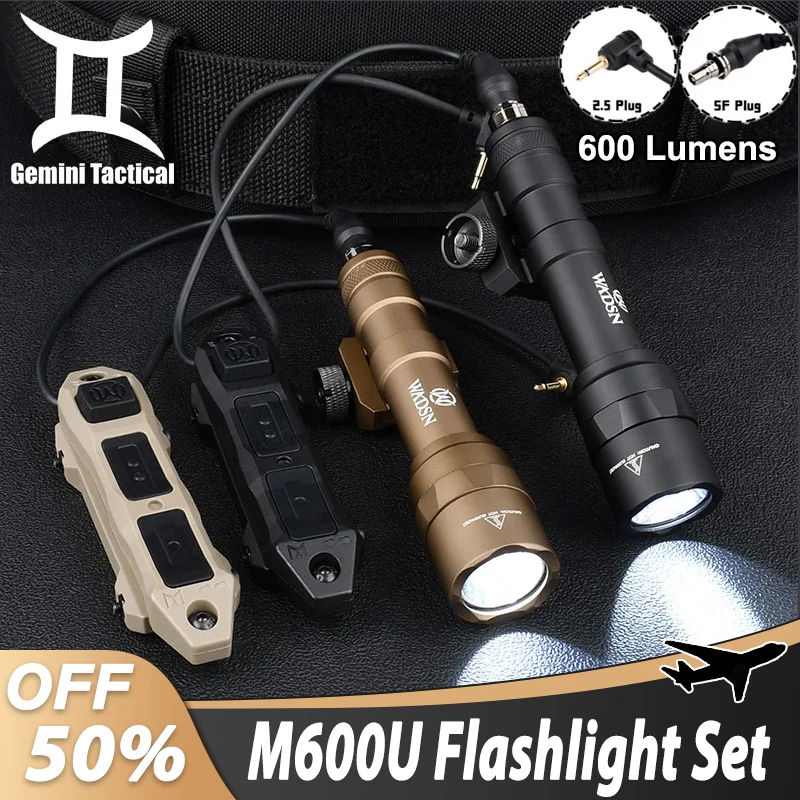 

WADSN M600U Tactical Flashlight Set M600u 600Lumens Powerful Scout LED Light Dual Function Pressure Switch Hunting Weapon Lamp