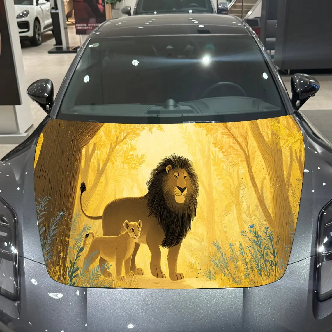 

Lion Family Savanna Tender PVC Car Hood Wraps, Self-Adhesive Waterproof Car Bonnet Decal Sticker, Car Decoration Protection Stic