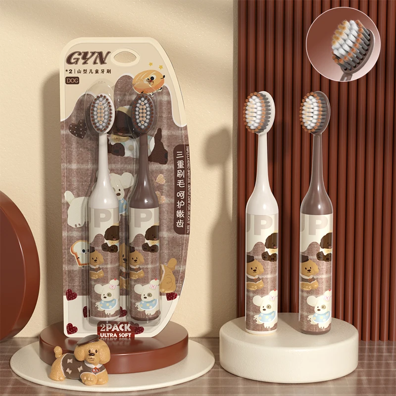 [8PCS] [4PCS] Cute bread dog, 3-layer stepped bristles, deep cleaning, Comfortable Grip,children's soft bristled toothbrush