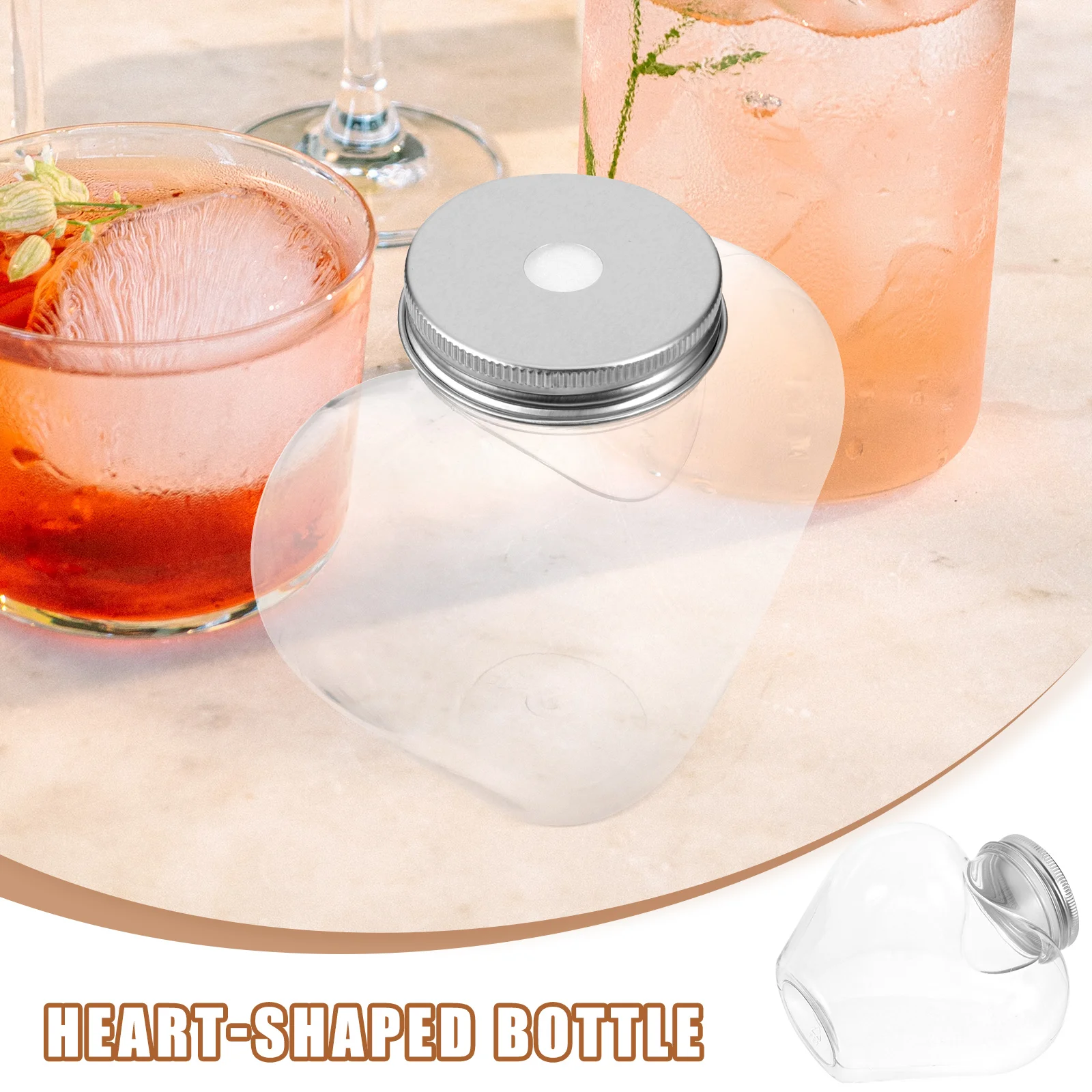 

10pcs Shaped Beverage Reusable Containers Plastic Drink For Travel Easy Carry Refillable Water Bottle Heart Design Safe