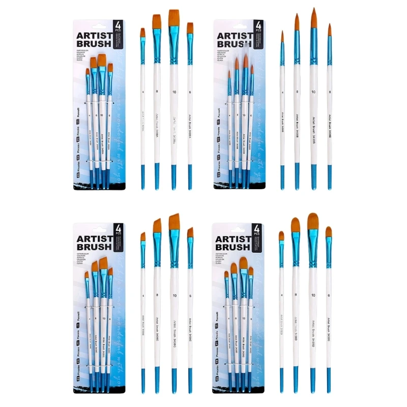 4PCS Professional แปรงไนลอนแปรงทาสีสีน้ำสำหรับศิลปิน