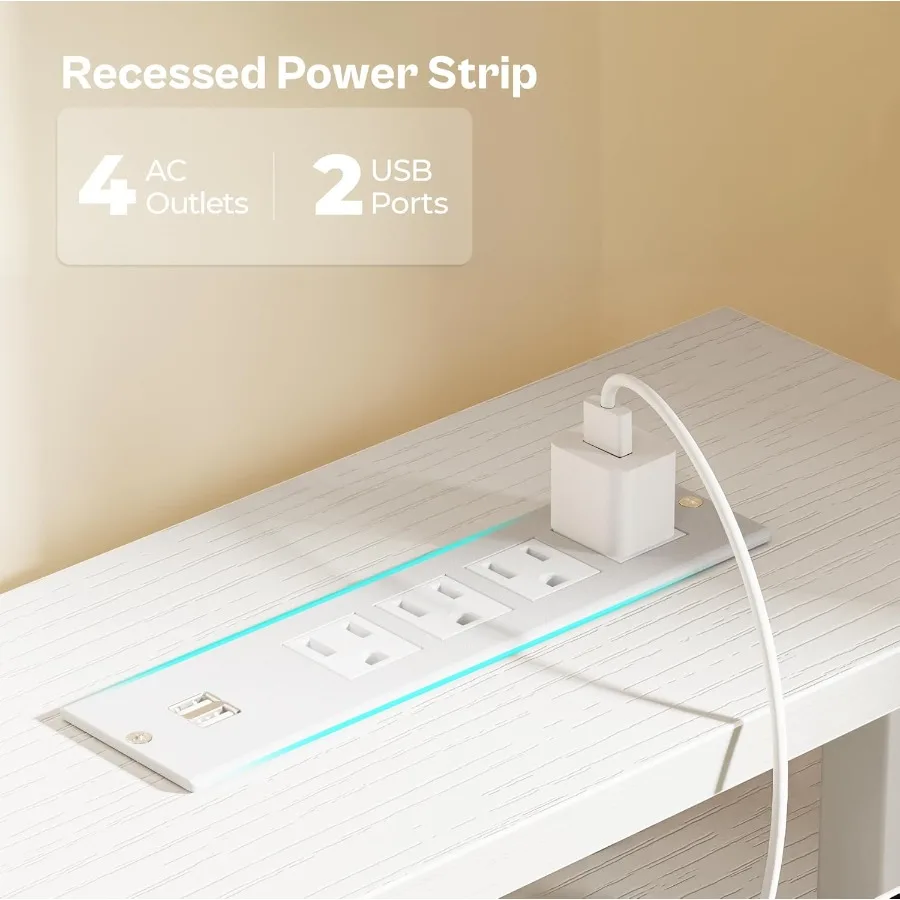 مكتب كمبيوتر 55 بوصة مع 4 أدراج ومنافذ طاقة ومنافذ طاقة ومساحة تخزين كبيرة للعمل في المكتب المنزلي من غرفة النوم المنزلية Mo #4