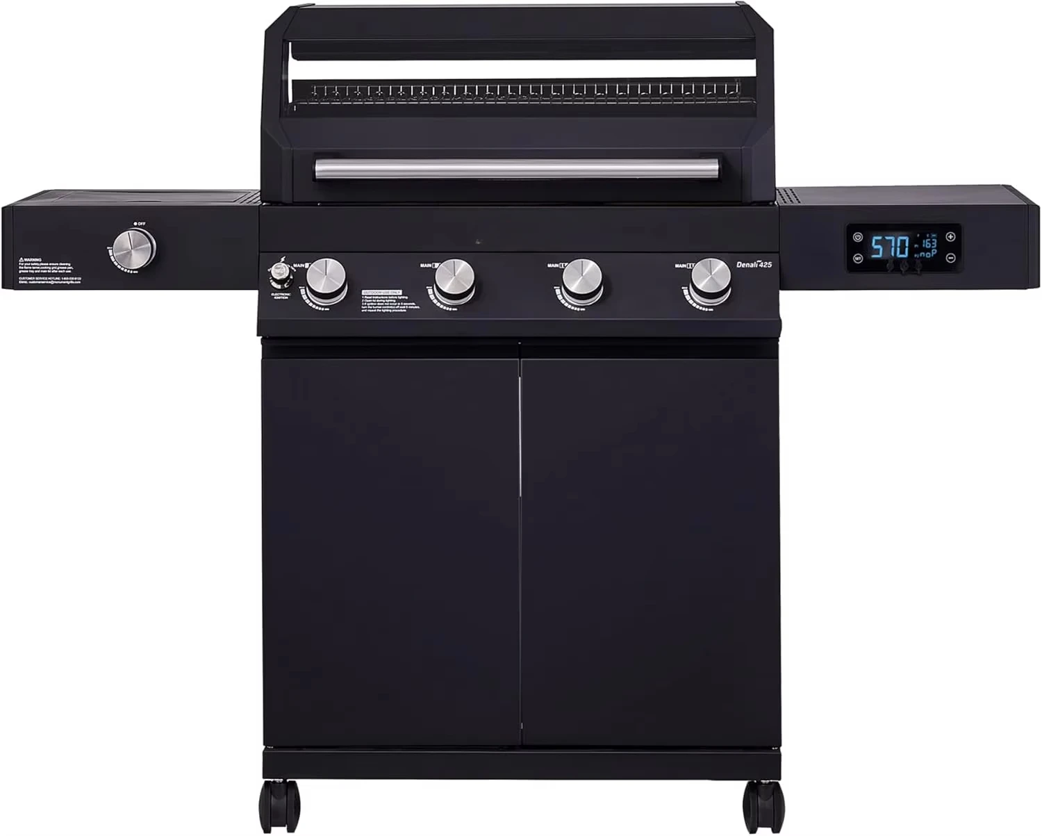 Monument Grills 4-Burner Liquid Propane Gas Smart bbq Grill Denali 425 with Smart technology, Side Burner and LED Controls