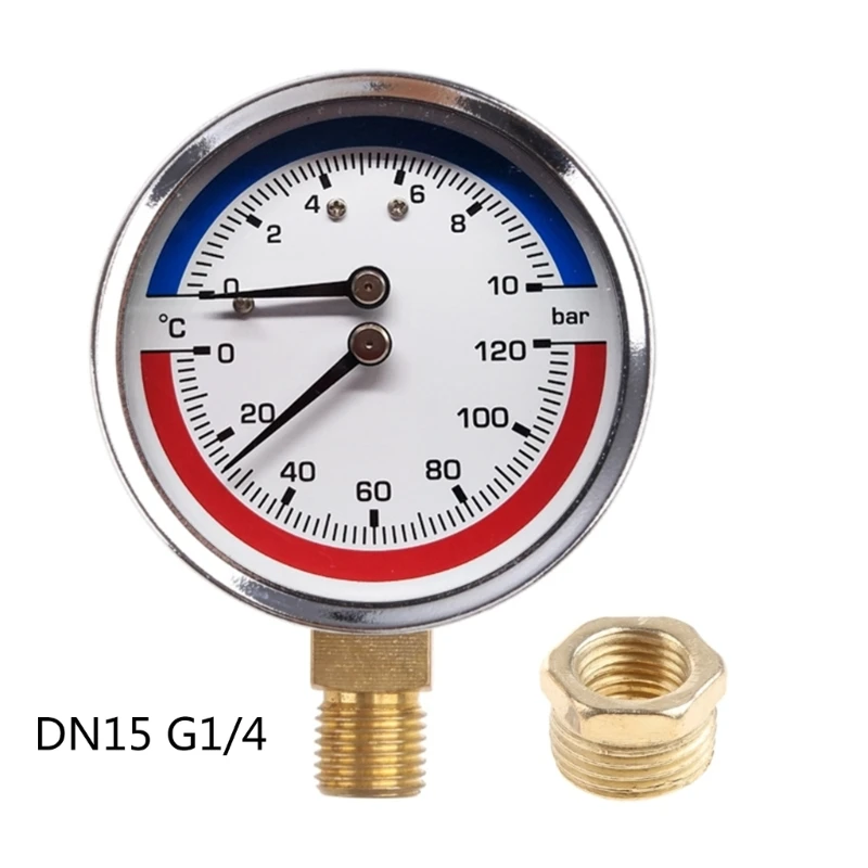 Thermo-manometer Boiler Temperature & Pressure Gauge 0-120 ℃ 0-10 Bar Mearsuring Fitting- for Floor Heating System