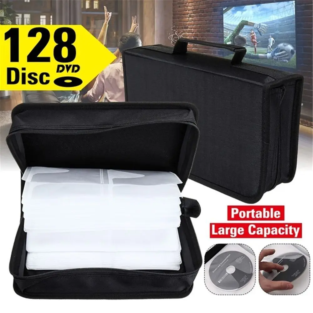 128 Capacity CD DVD Storage Bag Zipper Closure Carry Handle Disc Wallet Organizer for Movies Music Game Accessories