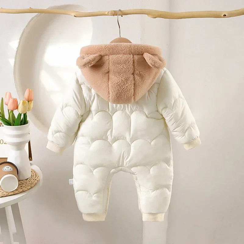 MILANCEL Winter Baby Clothing 0-2Y Newborn Thickened Jumpsuit Boys Fur Lining Hooded Romper Girls Warm Fleece Quilted Outwear