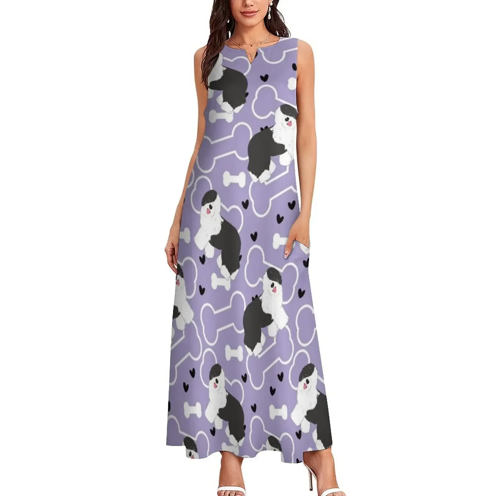 Cute Black and White Old English Sheepdog Long Dress elegant dresses plus sizes luxury dress Prom gown Elegant gown Dress