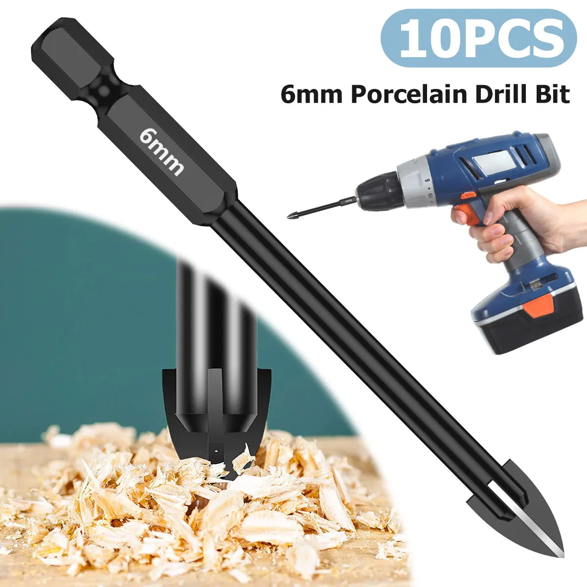 10Pcs 6mm Cross Hex Drill Bit Set Tile Porcelain Glass Marble Mirror Multifunction Electric Screwdriver Bits Tool Carbide Drills