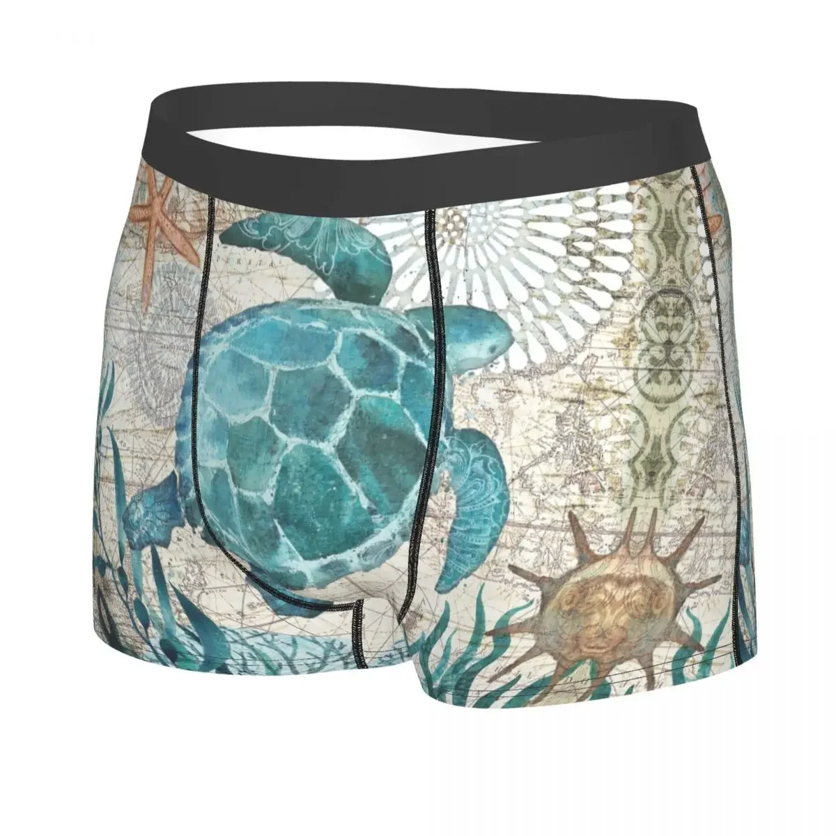 Custom Vintage Sea Turtle Underwear Men Breathable Marine Life Boxer Briefs Shorts Panties Soft Sexy Underpants For Male