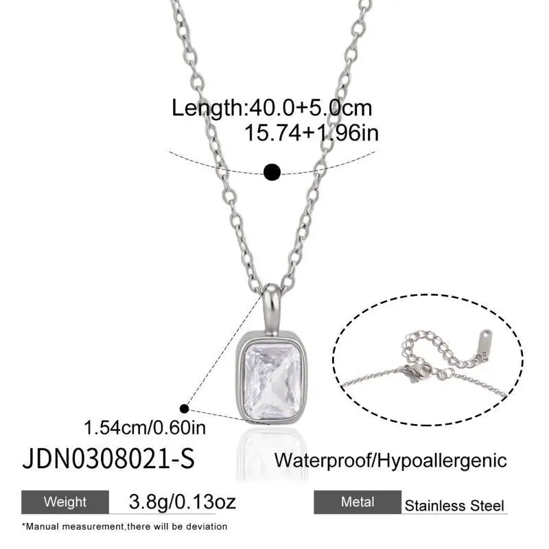 Waterproof Stainless Steel Necklace for Women Trendy Geometric Zircon Pendant Lightweight for Travel Outdoor Wear Jewelry
