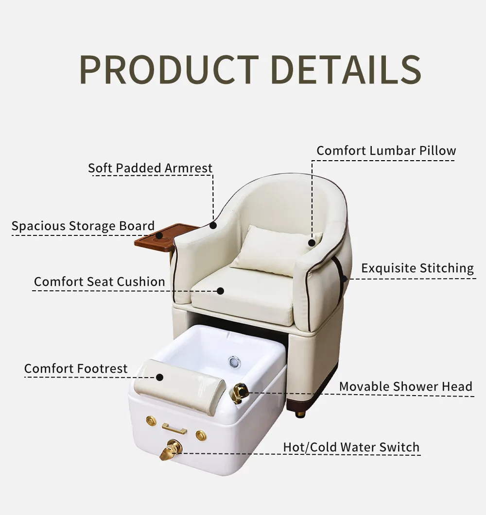 Großhandel Luxus-Pedikürestuhl mit ausziehbarem Fußbadbecken, Nagelstudio-Maniküre-Fuß-Spa-Stuhl, Beige Leder-Salonmöbel – Detail 4