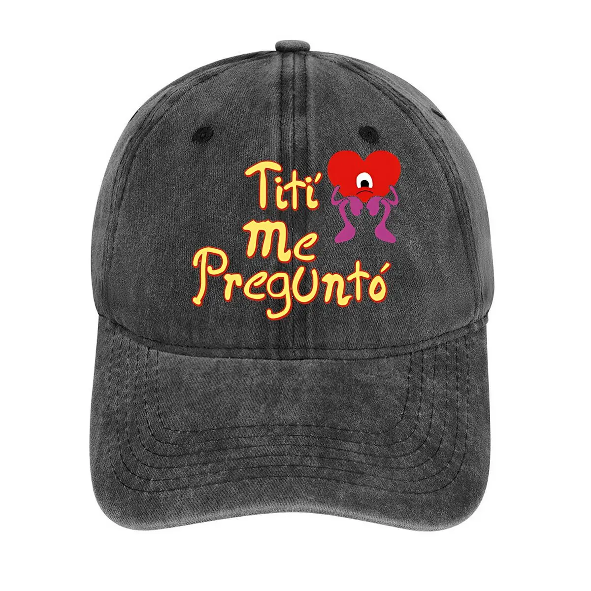 

Titi Me Pregunto Playful Design with a Heart Figure and Spanish Phrase for a Quirky Look Washed Baseball Cap