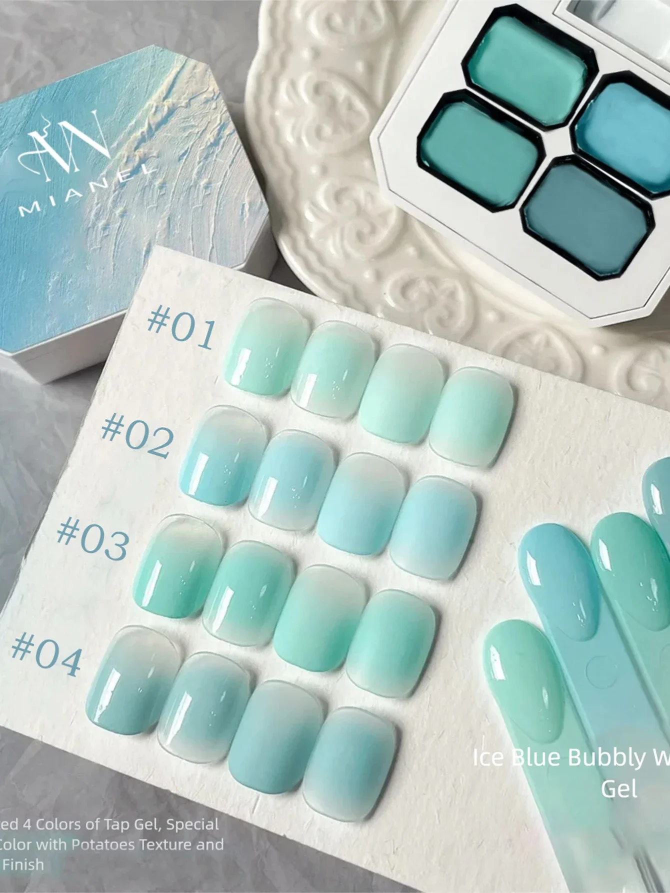Sommer-Nägel 2026 Neue Gletscher-Blasen Eis-Klar Mint Blau Grün Nagelkunst Langanhaltender Hochglanz Mehrfarbiger Fester Gel-Nagellack – Detail 1