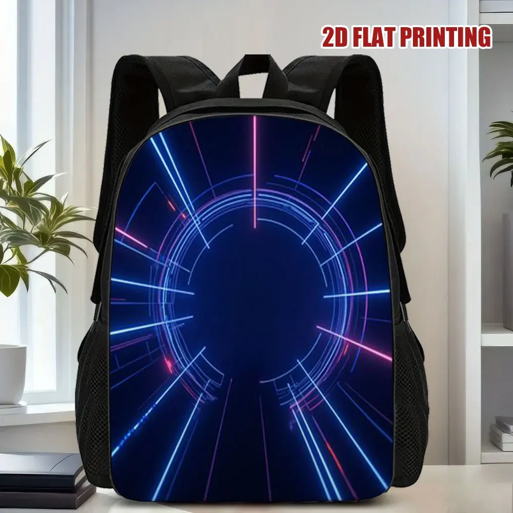 

1 lightweight polyester casual backpack with 2D flat neon halo printing, adjustable shoulder strap and zipper compartment-large