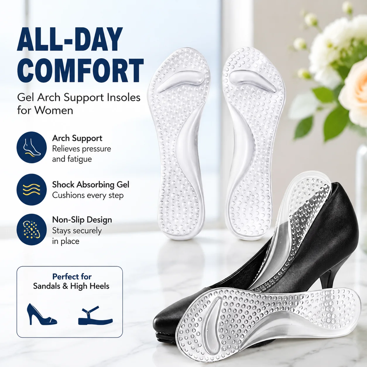 Plantillas de Gel con Soporte para el Arco del Pie para Mujer, Antideslizantes, Absorbentes de Impactos, de Silicona, para Sandalias y Tacones Altos