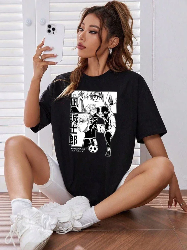 Football Manga Print Women T-shirt Anime Blue Lock Nagi Seishiro Graphic Short Sleeve T Shirt Harajuku Casual Cloting Tops Tees