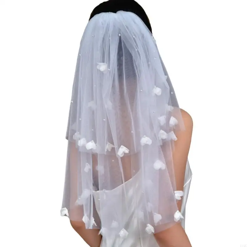 2025 حجاب زفاف أنيق جديد مطرز باللؤلؤ على شكل زهرة لحفلات خارجية وحدث خاص #3