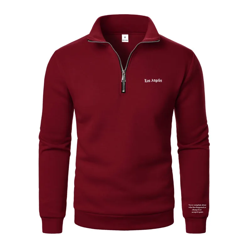 Frühling und Herbst neuer lässiger Kapuzenpullover mit halbem Reißverschluss und Stehkragen, trendiger, einfacher und lockerer, übergroßer Fleece-Herren-Hoodie – Detail 6