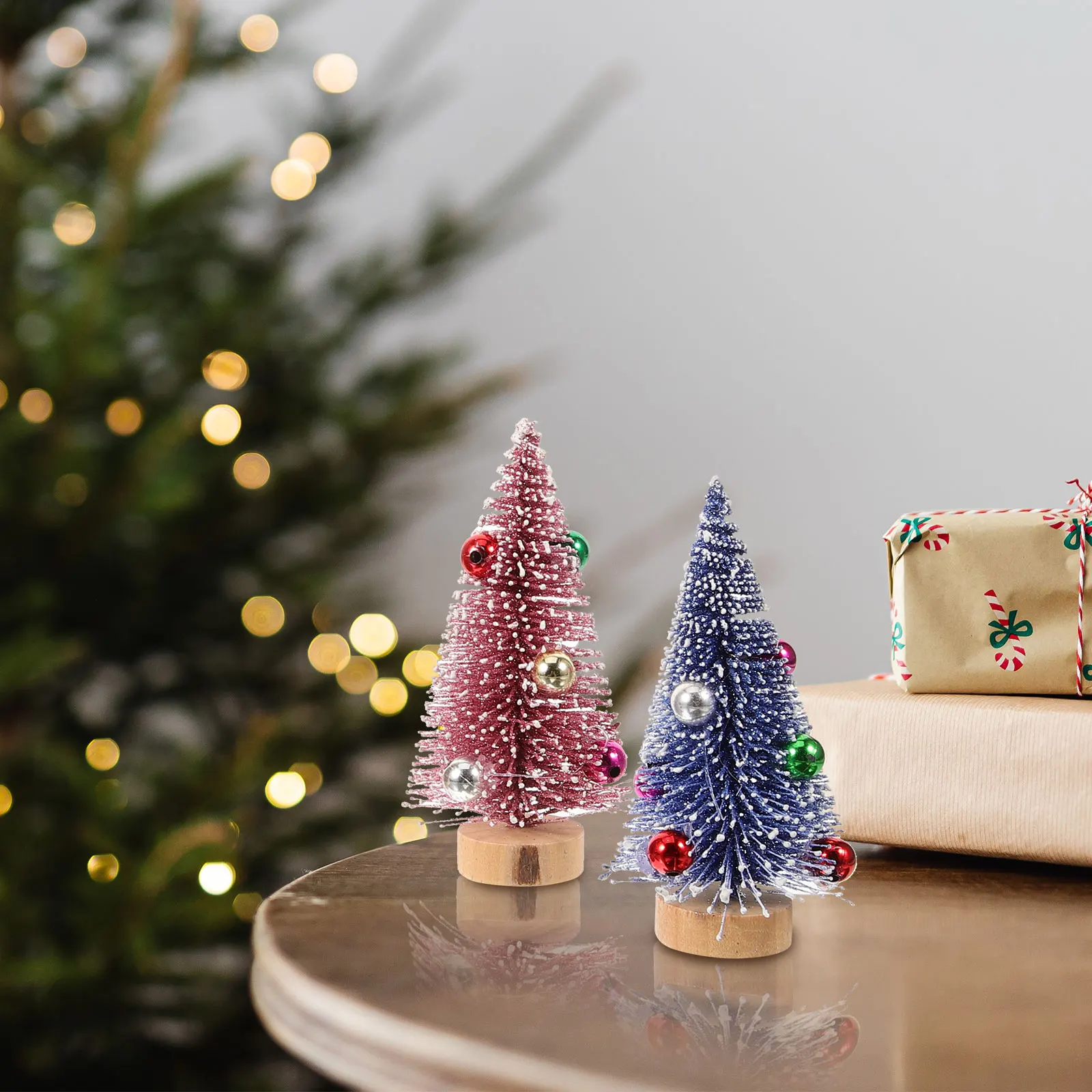 

12pcs Mini Christmas Tree With Wooden Base Small Xmas Decor For Tabletop Desktop Party Festival Scene Home Table Decoration