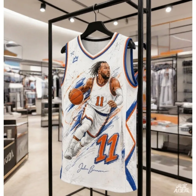 Brunson 11 New Summer Graffiti Basketball Shirt White Blue Orange 3D Printed Pattern Fan Tank Top Street Family Tank Top