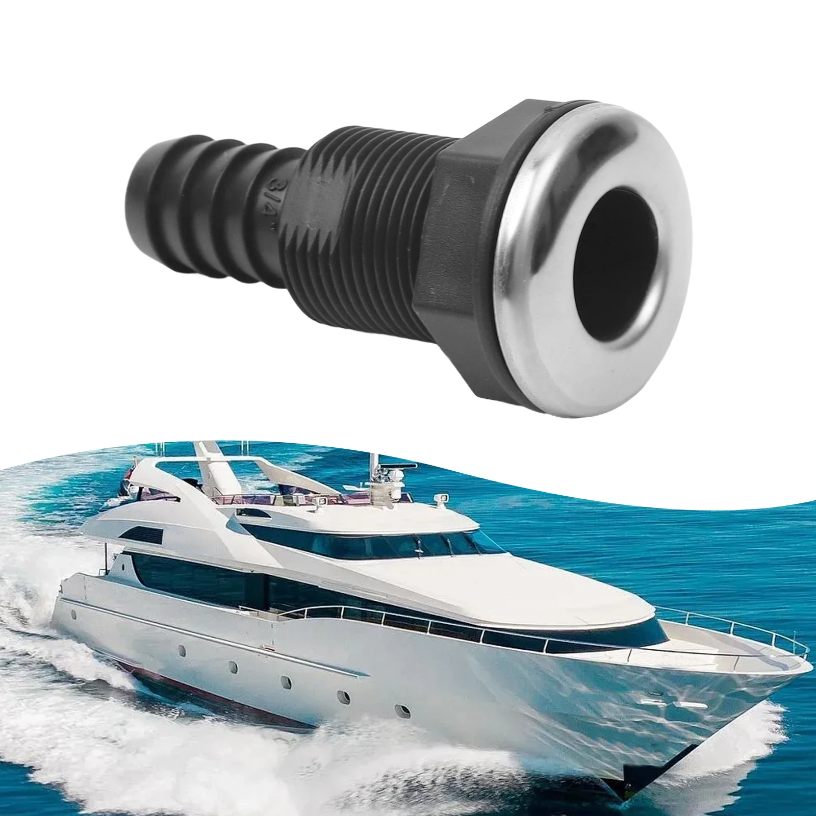 

Through-Hull Hose Connector For Boat Yacht Drainage Nylon Plastic Fitting With Stainless Steel Edges Marine Plumbing Accessory