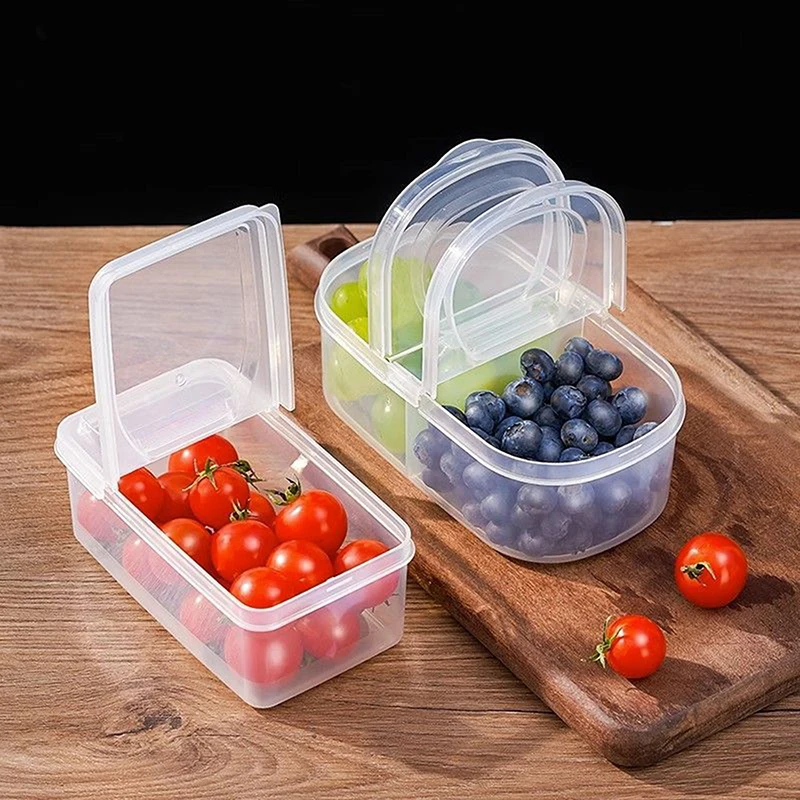 Kitchen Storage Box Condiment Boxes Double Compartment With Lid Sealing Jar Refrigerator Organizer Box For Food Fruit