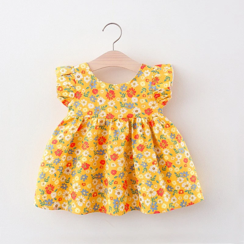 Summer Girls Dress Ins Foreign Trade Children's Sweet Floral Small Flying Sleeve Children's Skirt Degree Sleeveless Sundress