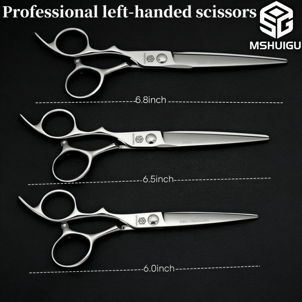 MSHUIGU Professional Left-handed Barber Scissors Hitachi 440C6-6.5-6.8 Inch Multifunctional Thinning Shears Comb Necklace Acc