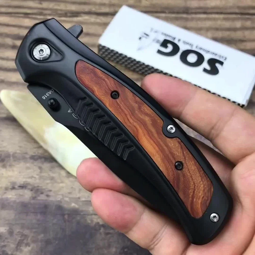 DA315 Folding Knife 7Cr13Mov Blade 420 Steel Inlaid Shadow Wood Handle Tactical Pocket Knife EDC Combat Camping Utility Tools