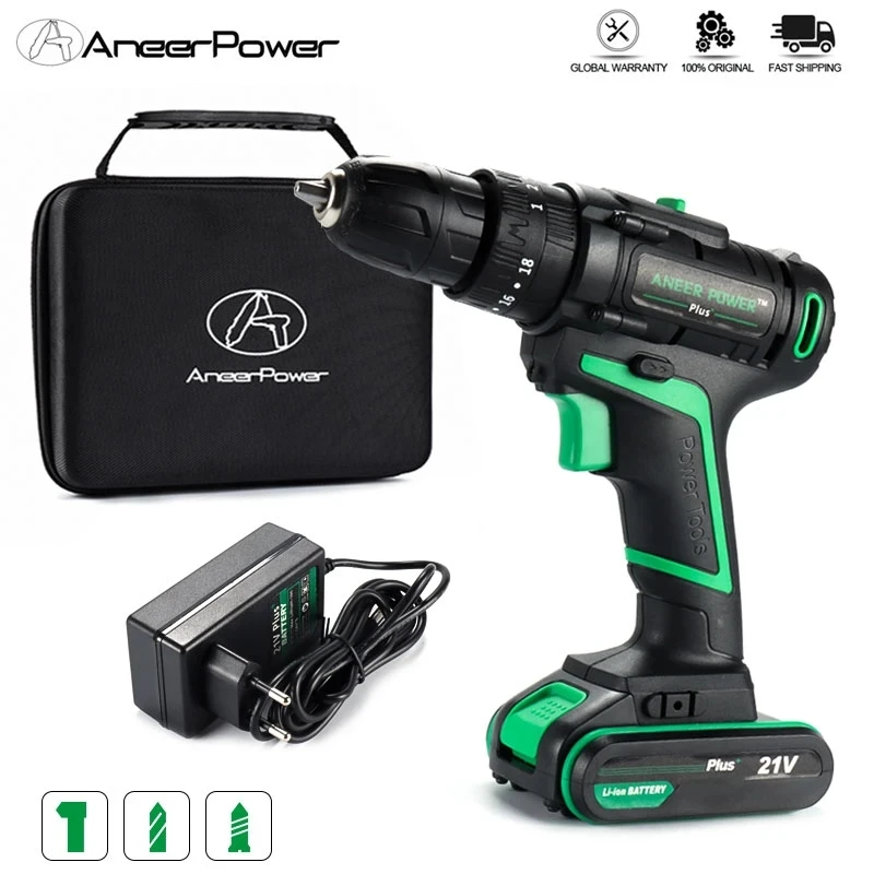 21V Wireless Impact Drill Electric Screwdriver Hand Electric Drill 1500 MAh Lithium Battery Cordless Drill Home Diy Power Tools