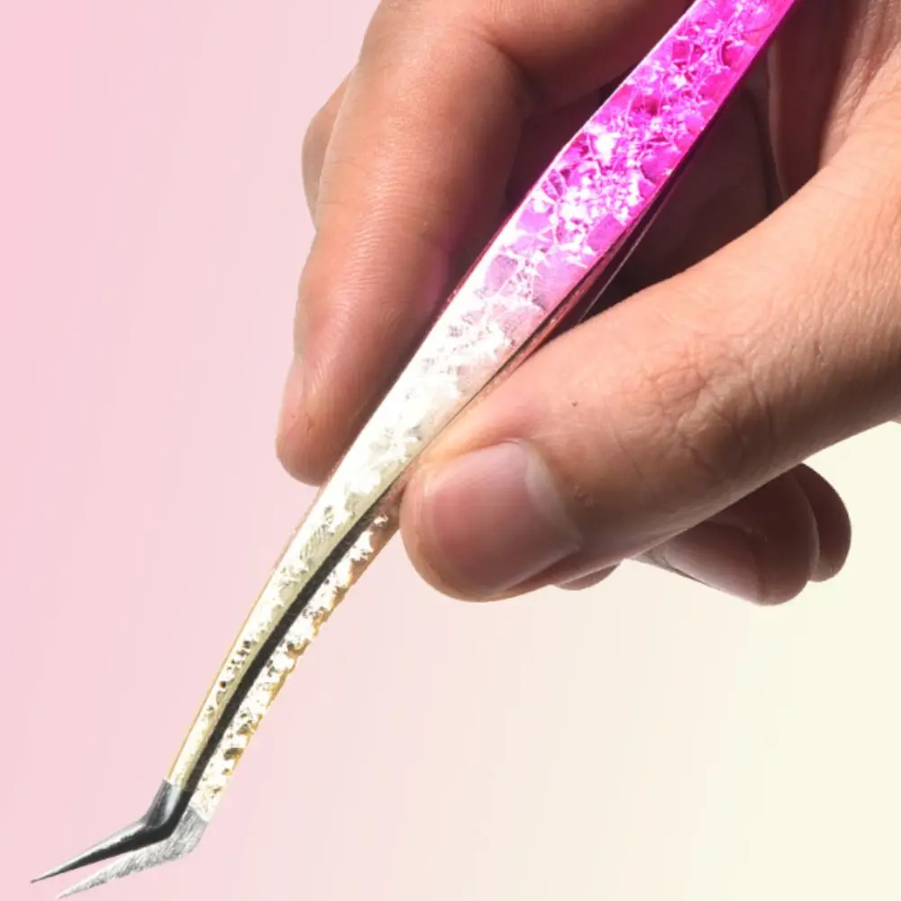 Ice Flower Texture Eyelash Extension Tweezers Ombre Color Solid Stainless Steel Lash Grafting Tool Anti-slip Texture Handle