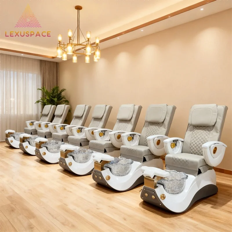 Economic Customization Adjustable Foot Spa Pedicure Chair with Whirlpool and Transparent Glass Bowl for Commercial Use