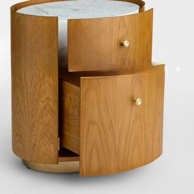 Oval bedside table bedroom locker marble retro style bedside storage cabinet