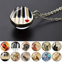 Musical Instrument Necklaces Piano Guitar Clarinet Flute Art Glass Ball Pendant Music Note Necklace Women Musician Gift Jewelry