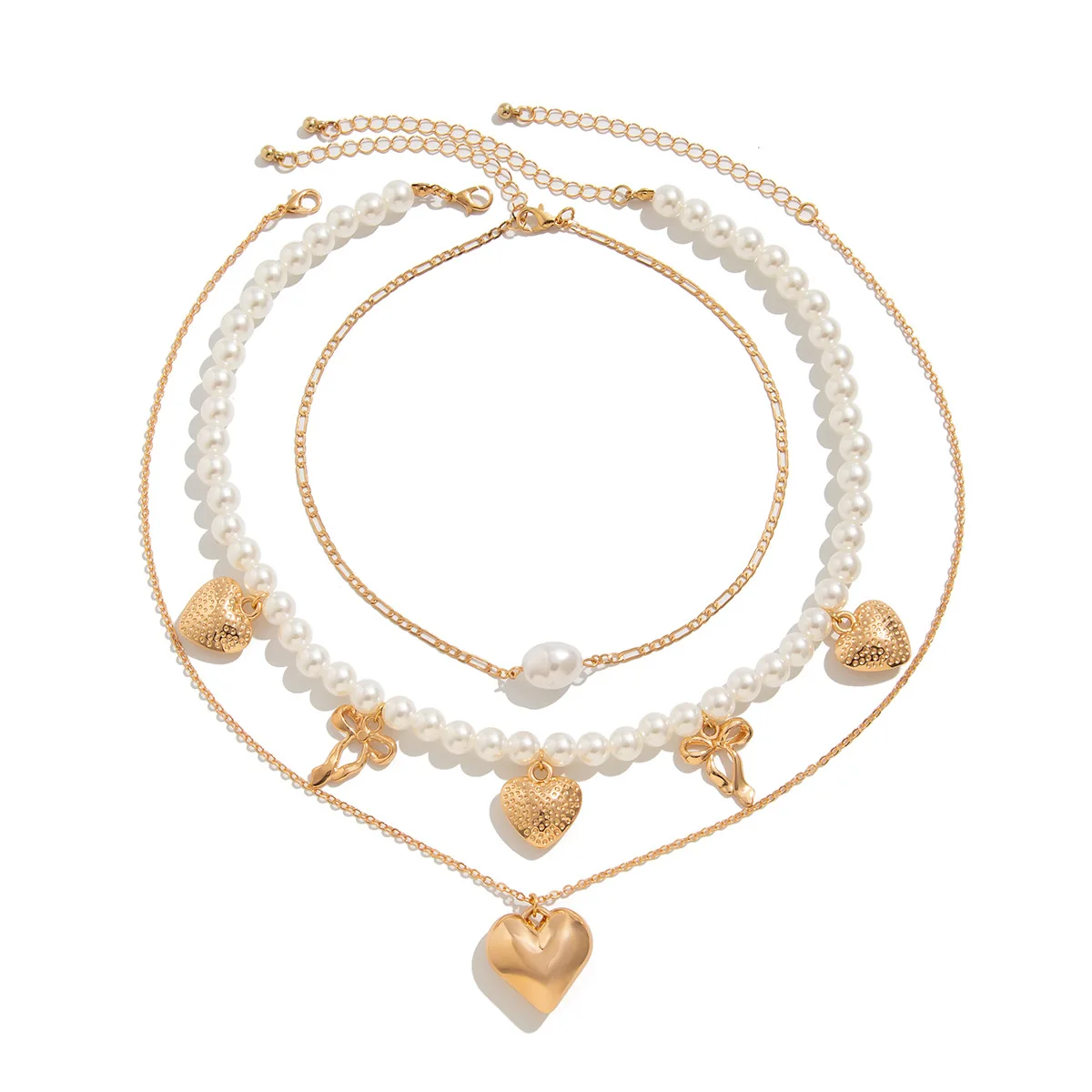 

Ins Wind Bow Love Pendant Necklace Female, Sweet and Cool Imitation Pearl Chain Stacked with Collarbone Necklace