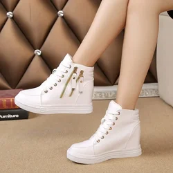 Fashion Inner Heightening Heels Autumn Women's Pumps Casual High Top Platform Pumps Double Zipper Lady Shoes Daily Female Shoes