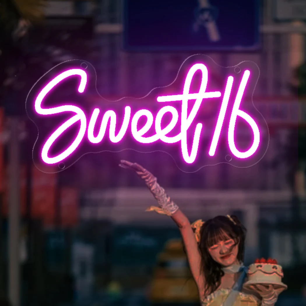 Sweet 16, неоновая вывеска, светодиодный светильник, шестнадцатилетний день рождения, вечеринка, спальня, фон, украшение стены, розово-красный неоновый подарок для девушки, USB ночник