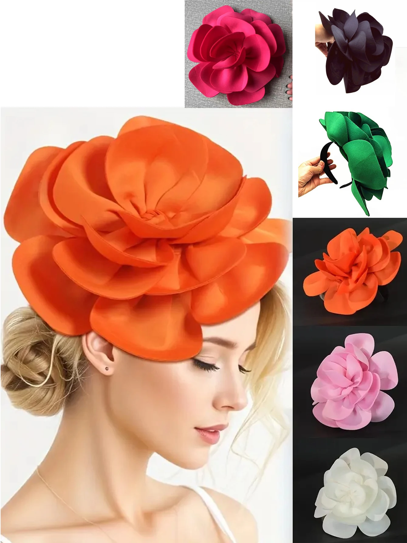 Übertriebener großer Rosenblüten-Haarschmuck, Fascinator-Hut für Damen, Haaraccessoires für Hochzeit, Teeparty, Kentucky Derby, Braut. – Detail 1