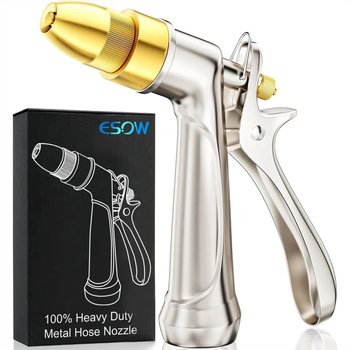 

Heavy Duty Metal Garden Hose Nozzle with Full Brass Spray Gun, 4 Watering Patterns for Plants, Car Wash, and Pets - Durable High