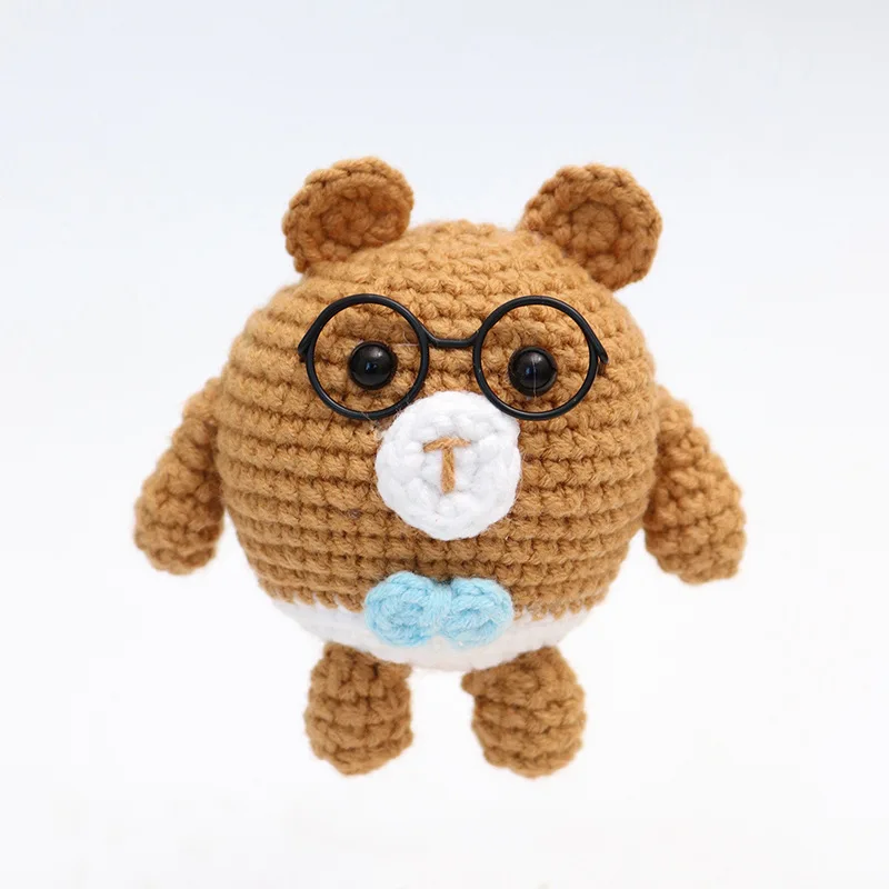 Handmade Crochet Bear Doll Pendants with Glasses Home Decoration Funny Knitted Toy Christams Gifts Table Ornaments Room Decor