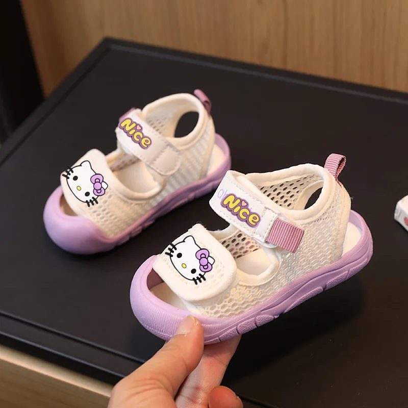 

Детские сандалии Hello Kitty на лето, детские тапочки на мягкой подошве, обувь для мальчиков и малышей, дышащая пляжная обувь для детей 0-3 лет, первые ходунки