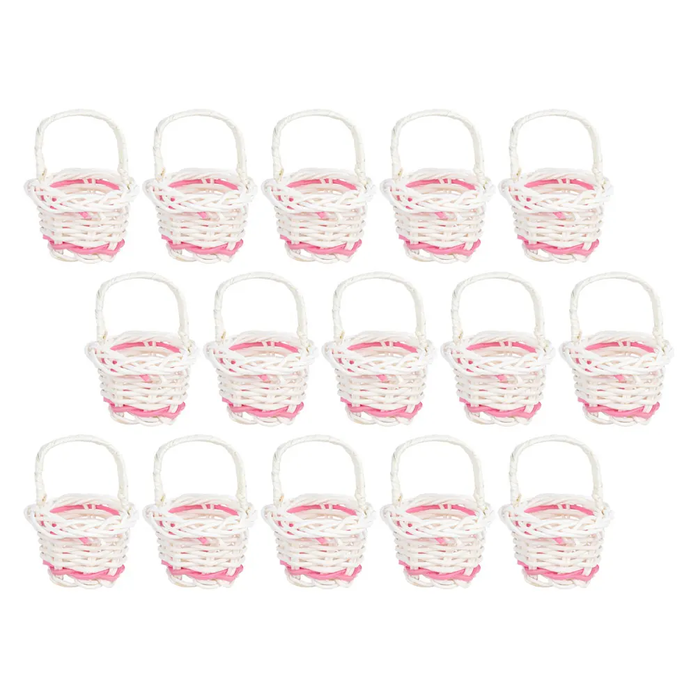 

15 Pcs Children's Basket Rattan Shopping Flower Girl Tiny Woven Miniature Flowers