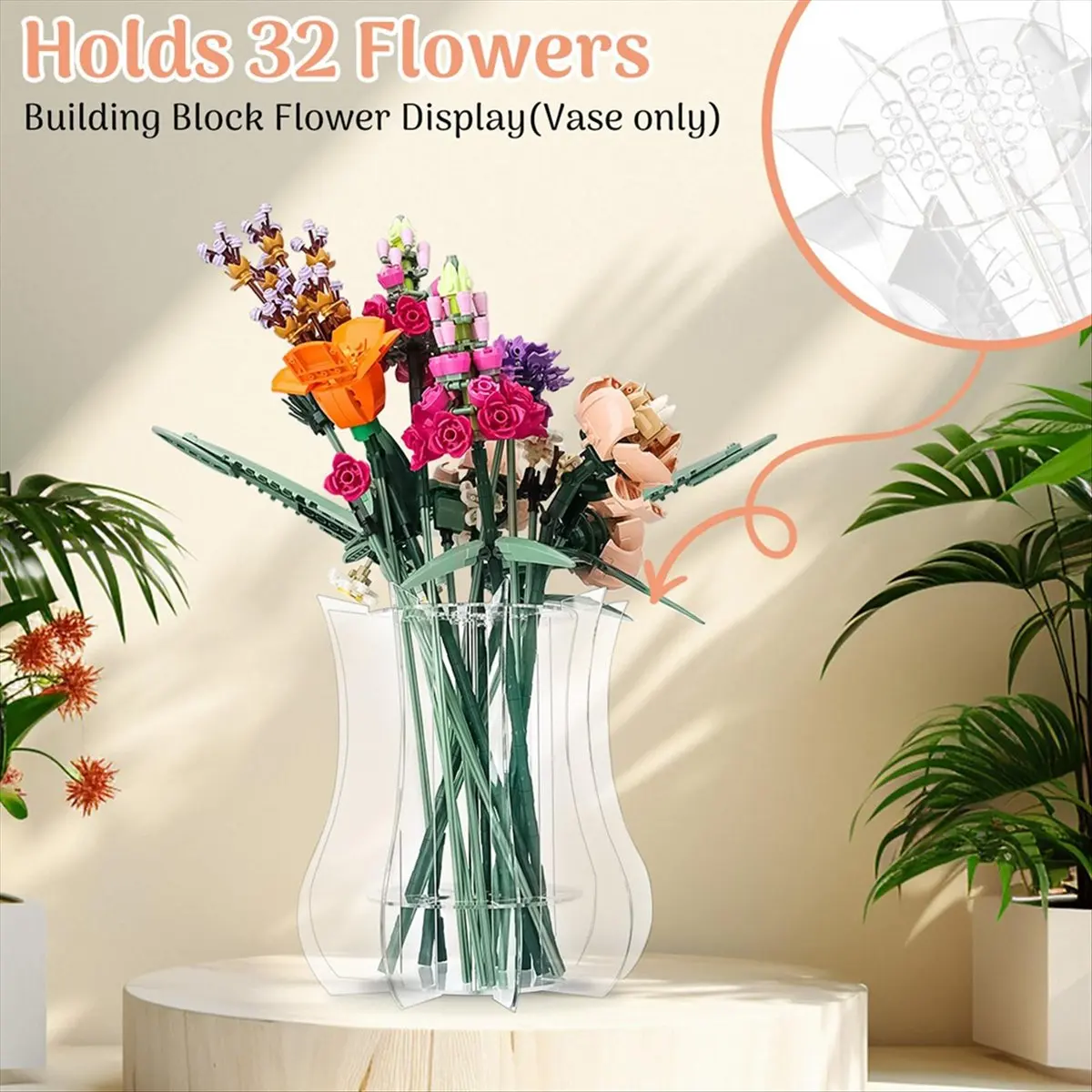 AA83 Vase Holder Fit for Flowers Bouquet-Acrylic Puzzle Vase Fit for Botanical Collection Building for Roses Orchid Sunflower