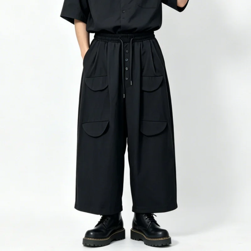 Men'S Casual Pants In Dark Style, Loose Wide-Leg Pants, Men'S High-Waisted Workwear Pants, Trendy Cropped Pants 9426