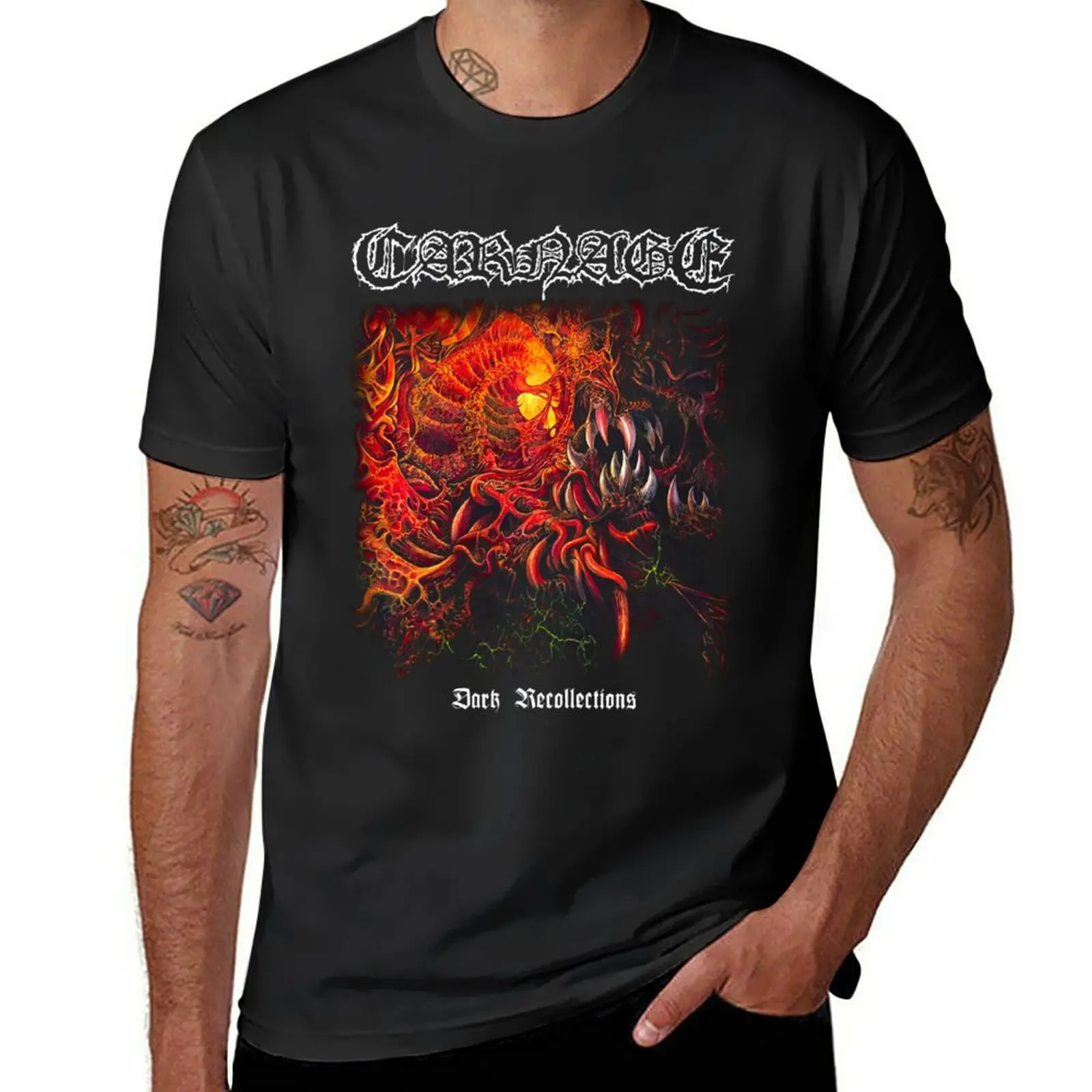 New Dark Recollections by Carnage - Classic Old School Death Metal T-Shirt t-shirts man t shirt men