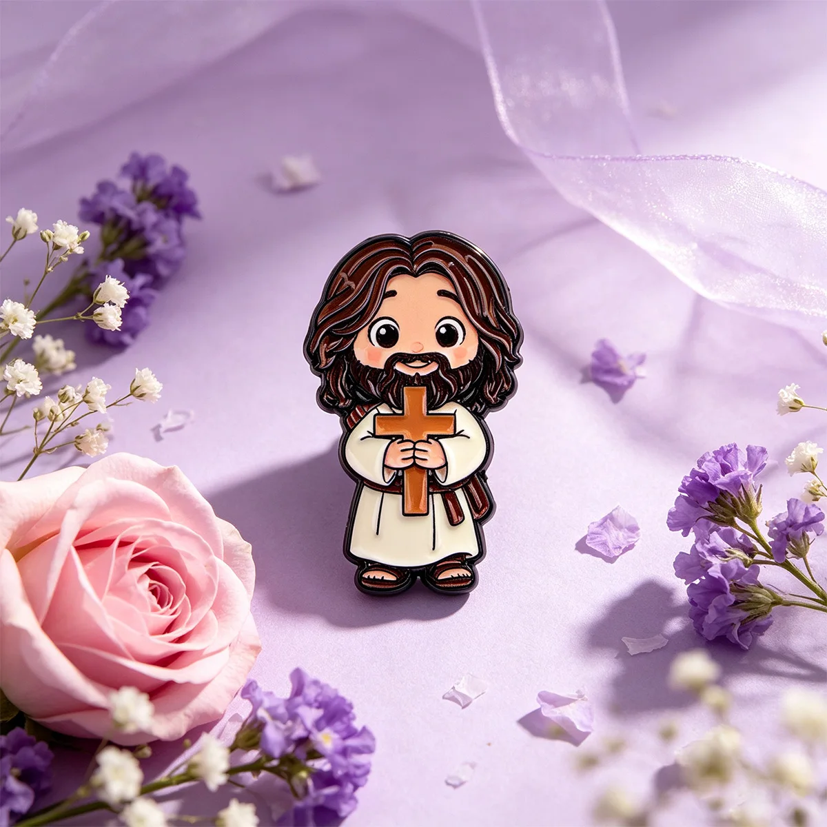 Niedliche Jesus-Jungfrau Maria Emaille-Anstecknadeln Cartoon Religiöse Broschen Christliche Kreuz-Abzeichen Jacken-Rucksack-Deko Glaubensgeschenk – Detail 6